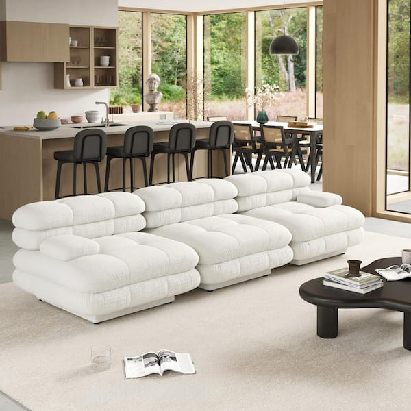 Magic Home Vintage 109 in. Square Arm 3-Piece Velvet Curved Soriana Sectional Sofa in Beige