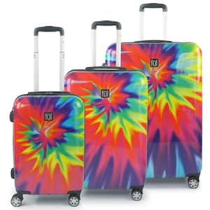 Tie Dye Nested 3-Piece 28 in., 24 in. and 20 in. Pink ABS Hard Cases Luggage Set, Spinner Rolling Luggage Suitcases