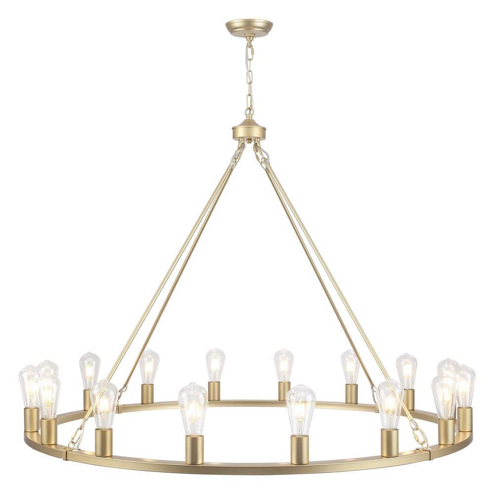 Farmhouse 47.24 in. 16-Light Gold Dimmable Wagon Wheel Chandelier for Dining Room or Entryway (No Bulbs) price history on PriceWatchPro