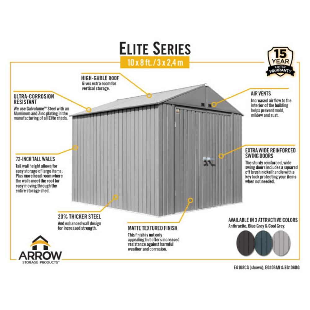 Elite 10' x 8' Anthracite Steel Storage Shed Kit