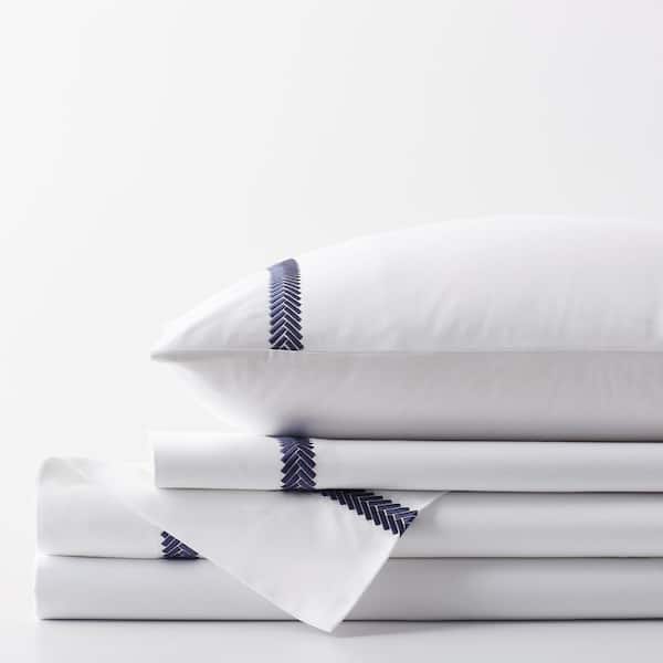 Legends Hewett 4-Piece Blue Embroidered 600-Thread Count Egyptian Cotton Sateen Queen Sheet Set