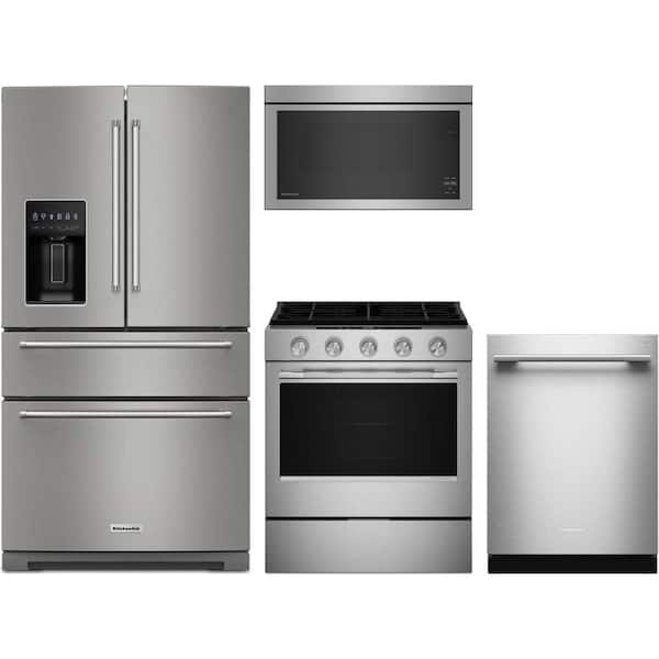 26 cu. ft. Standard Depth Refrigerator with 5 Element Slide-In Gas Range and Dishwasher with 3rd Rack