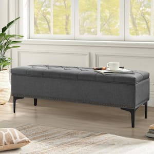 Mondo Charcoal Gray Polyester Modern Storage Bench with Wood Frame and Black Metal Leg End of Bed Storage Ottoman