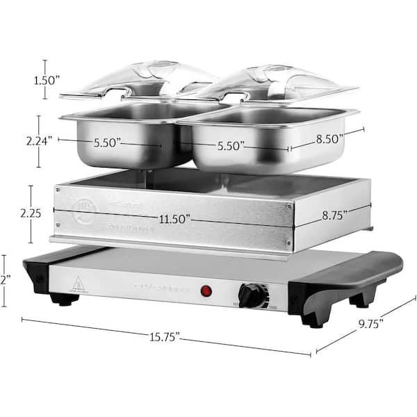Ovente Electric Buffet Server Tray, Two Stainless Steel 1L Warming