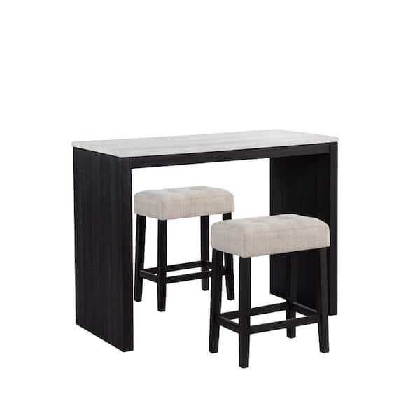 Best Master Furniture Modesta 3-Piece Black/Beige Faux Marble Counter Height Set