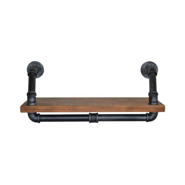 Today's Mentality Moscow Industrial Floating Silver Brushed Gray Pipe Wall Shelf with Walnut Wood