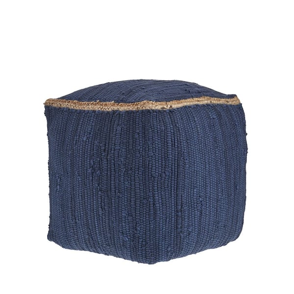 LR Home Zillon Navy Blue Handmade Organic Cotton Pouf with Jute Braid (18 in. H x 18 in. W x 18 in. D)
