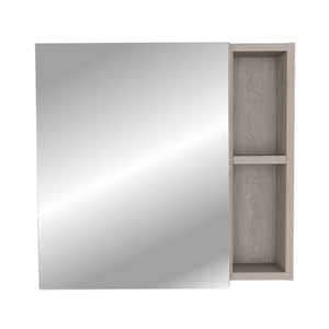 19.6 in W x 18.6 in. H Light Gray Rectangular Particle Board Medicine Cabinet with Mirror, Single Door and Shelves