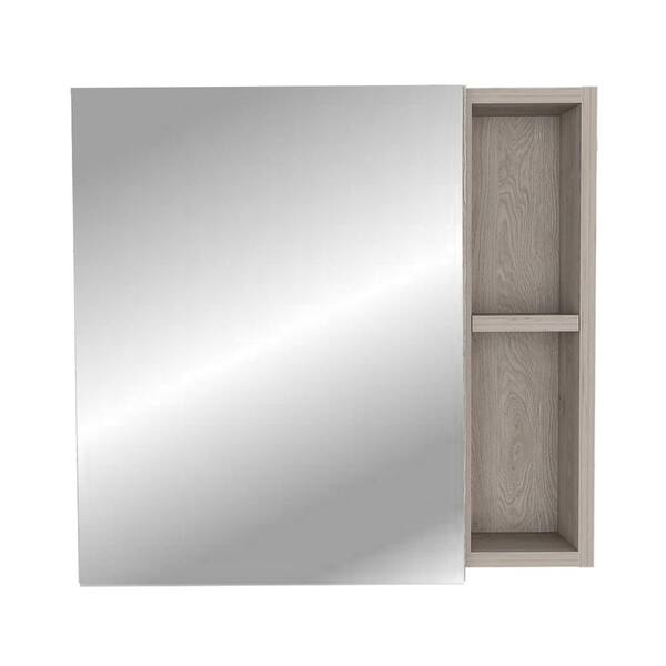 Aoibox 19.6 in W x 18.6 in. H Light Gray Rectangular Particle Board Medicine Cabinet with Mirror, Single Door and Shelves
