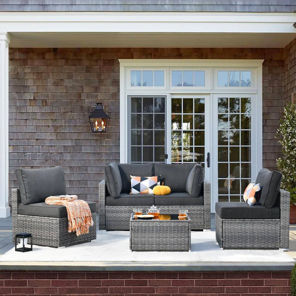 Daffodil E Gray 5-Piece Wicker Patio Conversation Sofa Set with Black Cushions price history on PriceWatchPro