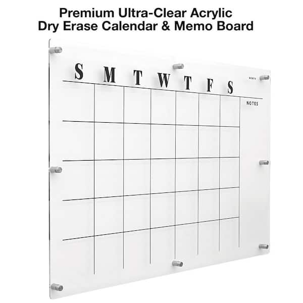 3 Piece Set Wall Calendar, Personalize Acrylic Calendar for Wall and free set, Dry store Erase Board, Clear Acrylic Calendar