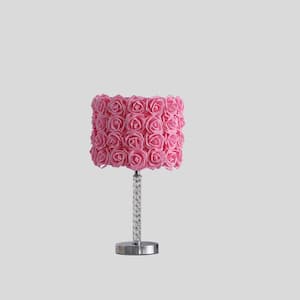 18.25 in. Silver Standard Light Bulb Bedside Table Lamp with Pink Cotton Shade