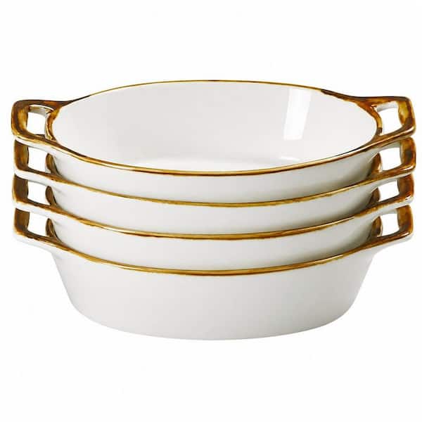 4-Set 20 oz. Casserole Dish Set with Handles, Ceramic Baking Pan for 1-2 People, Individual Serving, Side Dishes, Cream