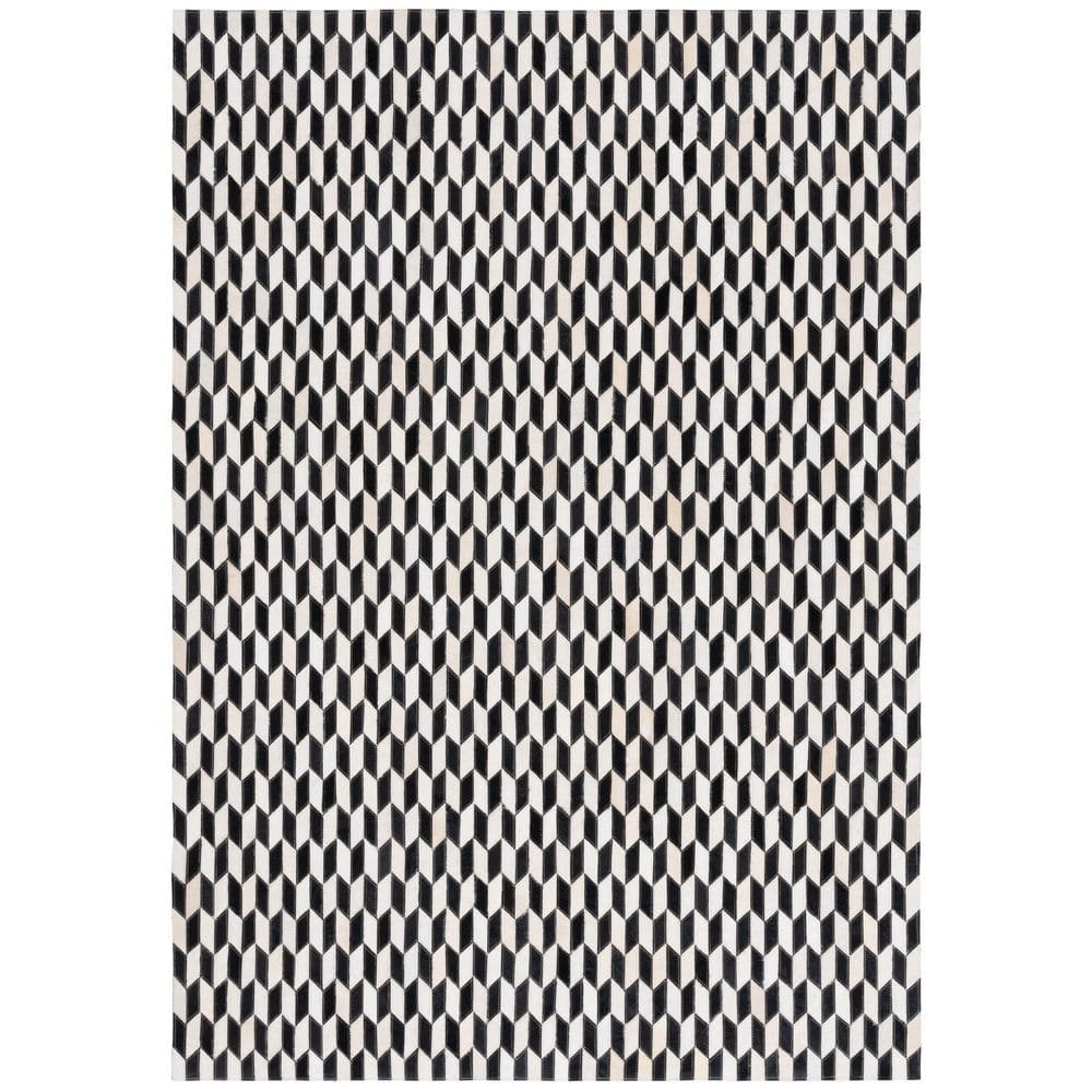 UPC 198162091346 product image for Studio Leather 5 ft. x 8 ft. Ivory/Black Geometric Striped Area Rug | upcitemdb.com