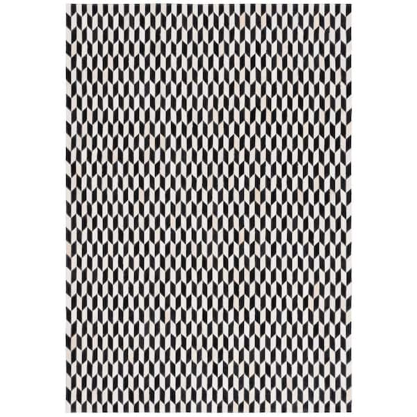 Studio Leather 8 ft. x 10 ft. Ivory/Black Geometric Striped Area Rug
