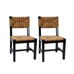 Willowbrook 16.72 in. Black High Back Mahogany Wood Dining Chair with Seagrass Seat (Set of 2)
