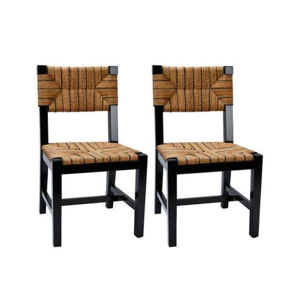 Storied Home Willowbrook 16.72 in. Black High Back Mahogany Wood Dining Chair with Seagrass Seat (Set of 2)