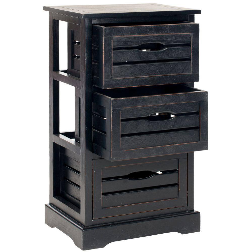 Transitional Samara 3-Drawer Distressed Black Pine Cabinet