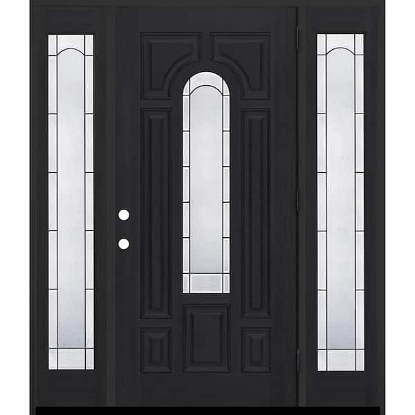 Regency 68 in.x 80 in. CenterLite Empire Glass LHOS Onyx Mahogany Fiberglass Prehung Front Door w/14 in.-Full SLs 6-9/16