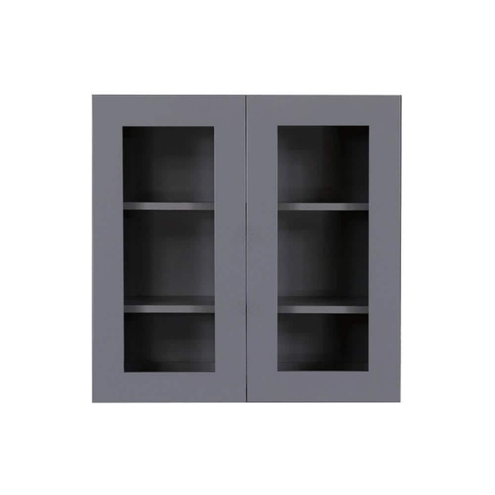 Lancaster Gray Plywood Shaker Stock Assembled Wall Glass Door Kitchen Cabinet 27 in. W x 30 in. H x 12 in. D price history on PriceWatchPro
