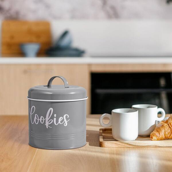 1-Piece Gray High-End Sheet Steel 1 gal. Vintage Cookie Jar with Airtight Lid, Large Food Storage Container