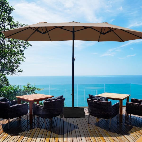 costway 15 ft patio umbrella outdoor umbrella with crank and Costway 15 ft. Market Double Sided Umbrella Outdoor Patio Umbrella with Crank  and Base Tan GHMHSKU00129