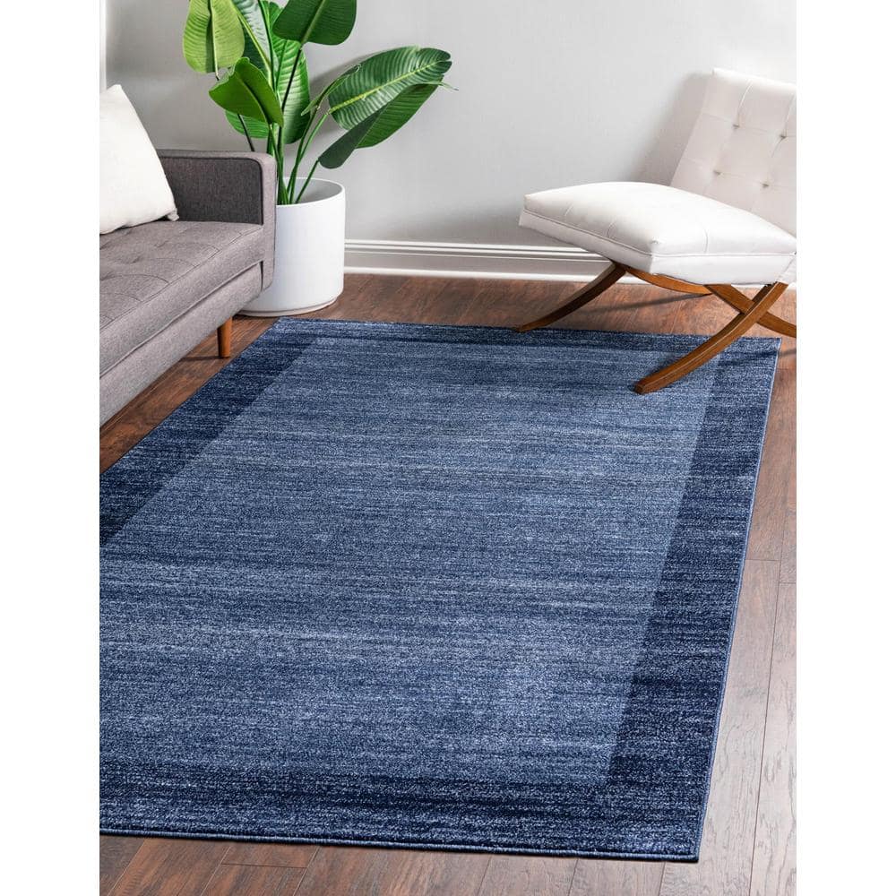 Navy Blue Rectangular Tufted Synthetic Indoor Area Rug