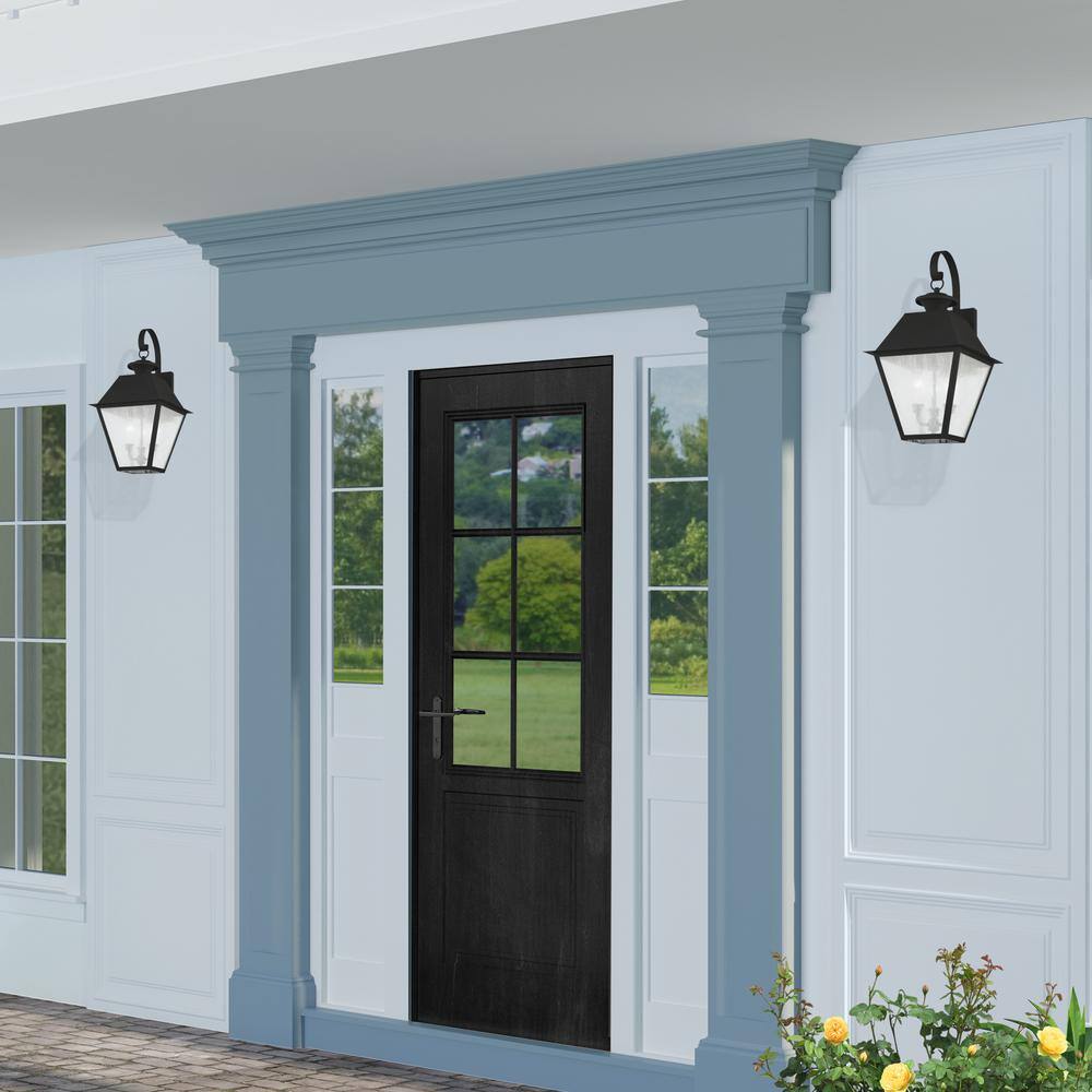 Elegant Mansfield Black Seeded Glass 3-Light Outdoor Wall Lantern