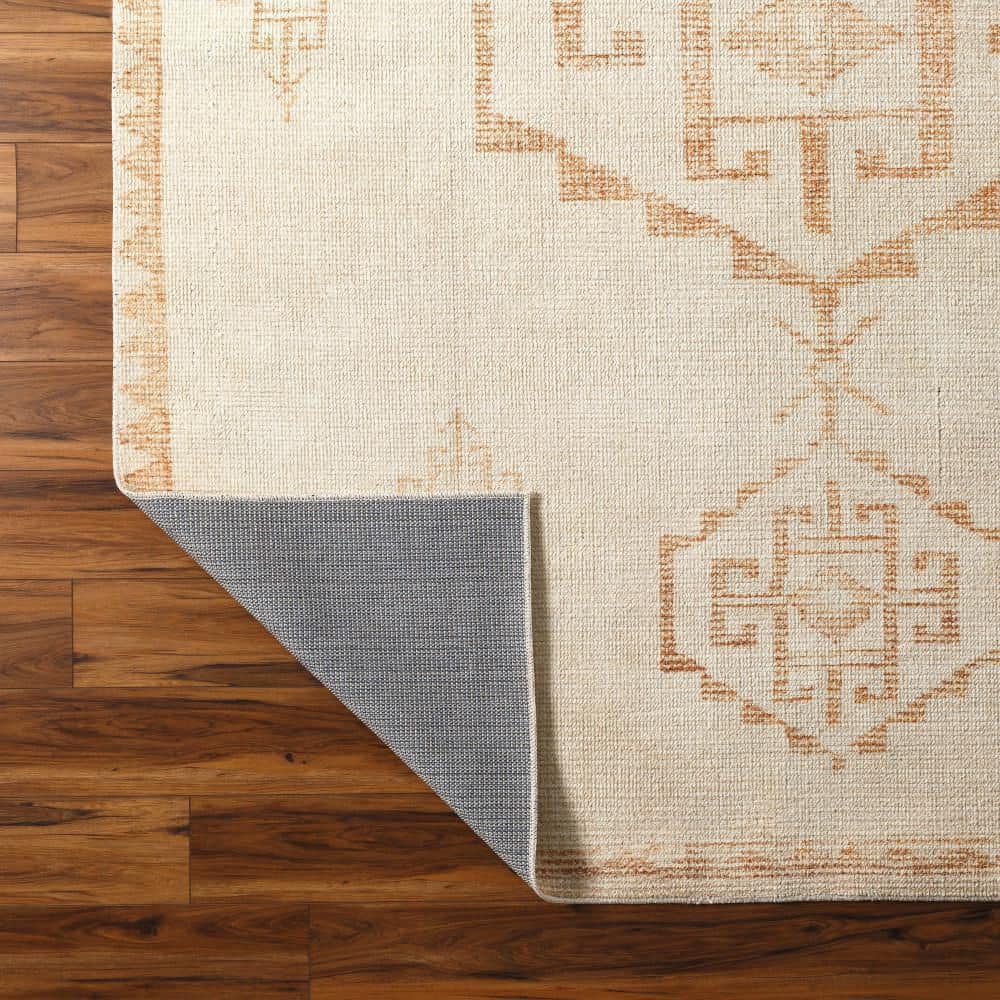Ivory and Gold Hand-Knotted Synthetic Area Rug