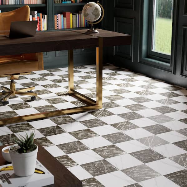 Merola Tile Marbilia Chess Marquina Gold 17 in. x 17 in. Porcelain