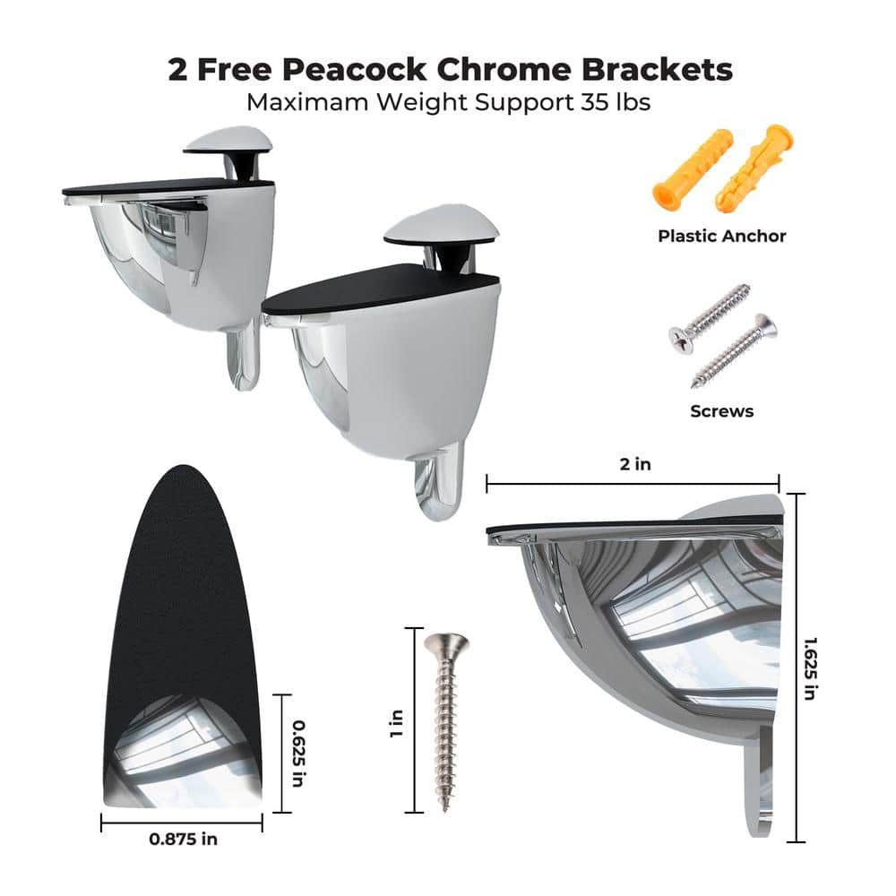 Clear Tempered Glass Floating Wall Shelf with Chrome Brackets