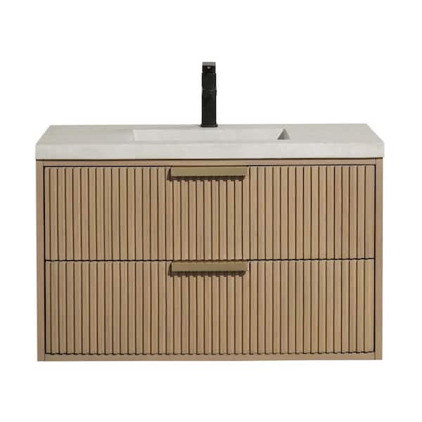 Ari Kitchen and Bath San Diego 36 in. W x 18.5 in. D Bath Vanity in Oak with Concrete Vanity Top in Gray with Gray Basin