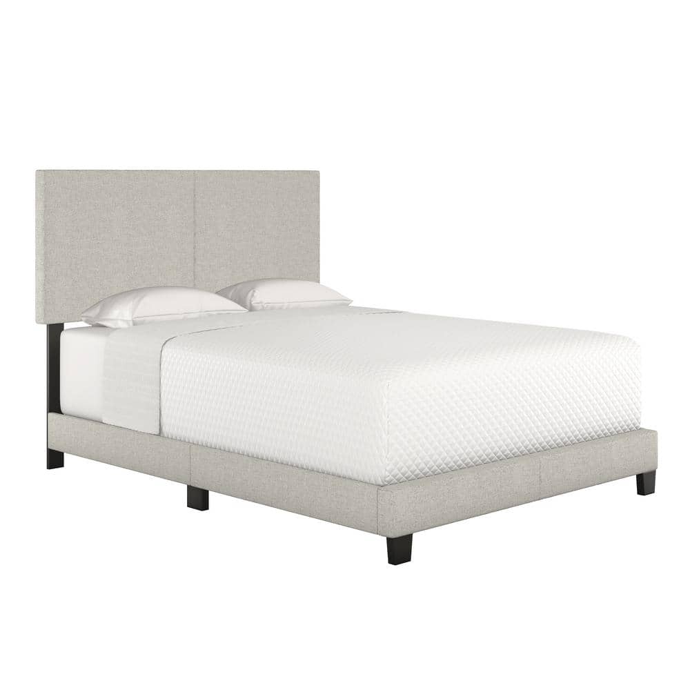 Full Gray Linen Upholstered Platform Bed with Headboard