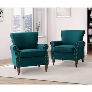 Cythnus Traditional Teal Nailhead Trim Upholstered Accent Armchair with Wood Legs (Set of 2)