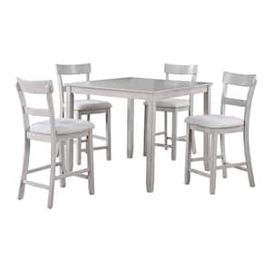 5-Piece Square Gray Wood Top Dining Room Set (Seats 4)