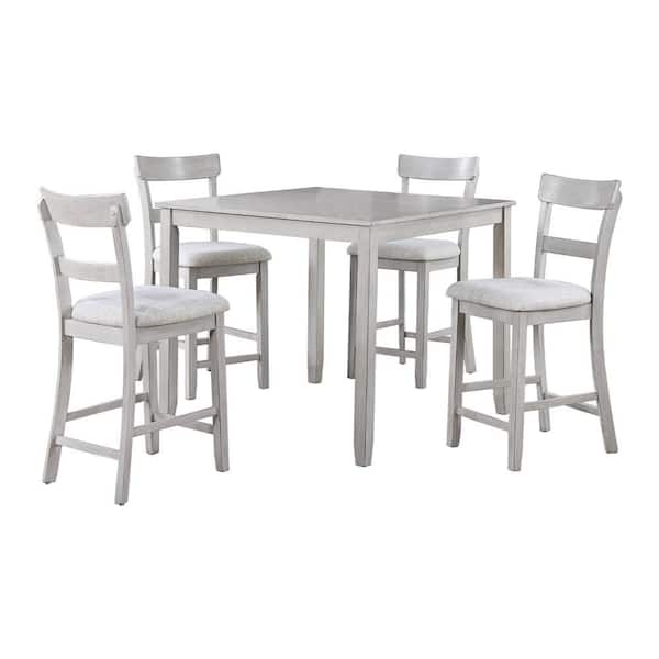 Benjara Cher Gray Wood Counter Height Dining Table with 4 Chairs (Set of 5)