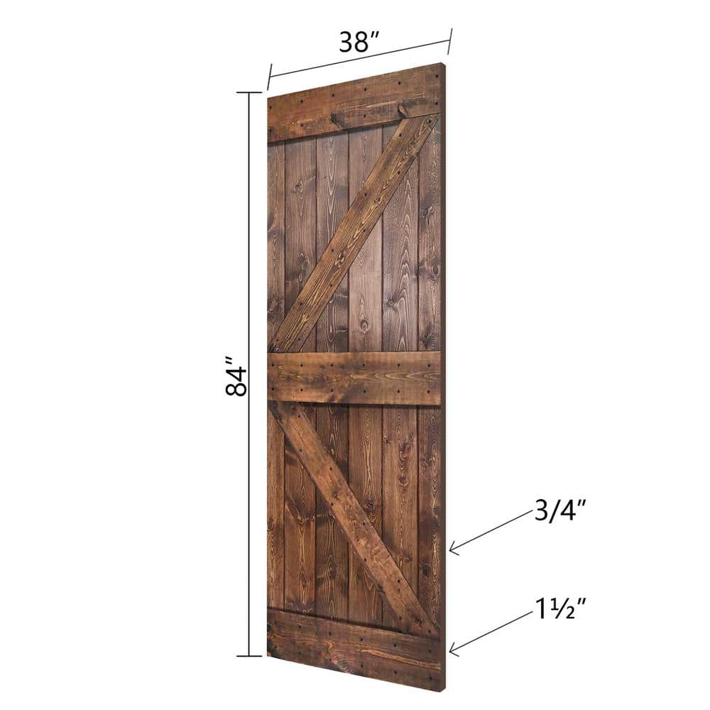 K Style Dark Walnut Solid Wood Sliding Barn Door Slab, 38" x 84"