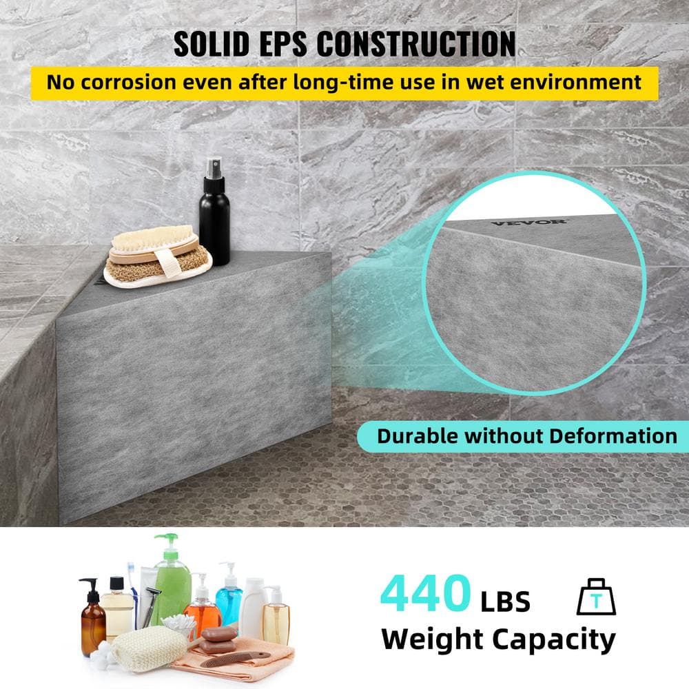 Gray Polystyrene Ready-to-Tile Corner Shower Seat