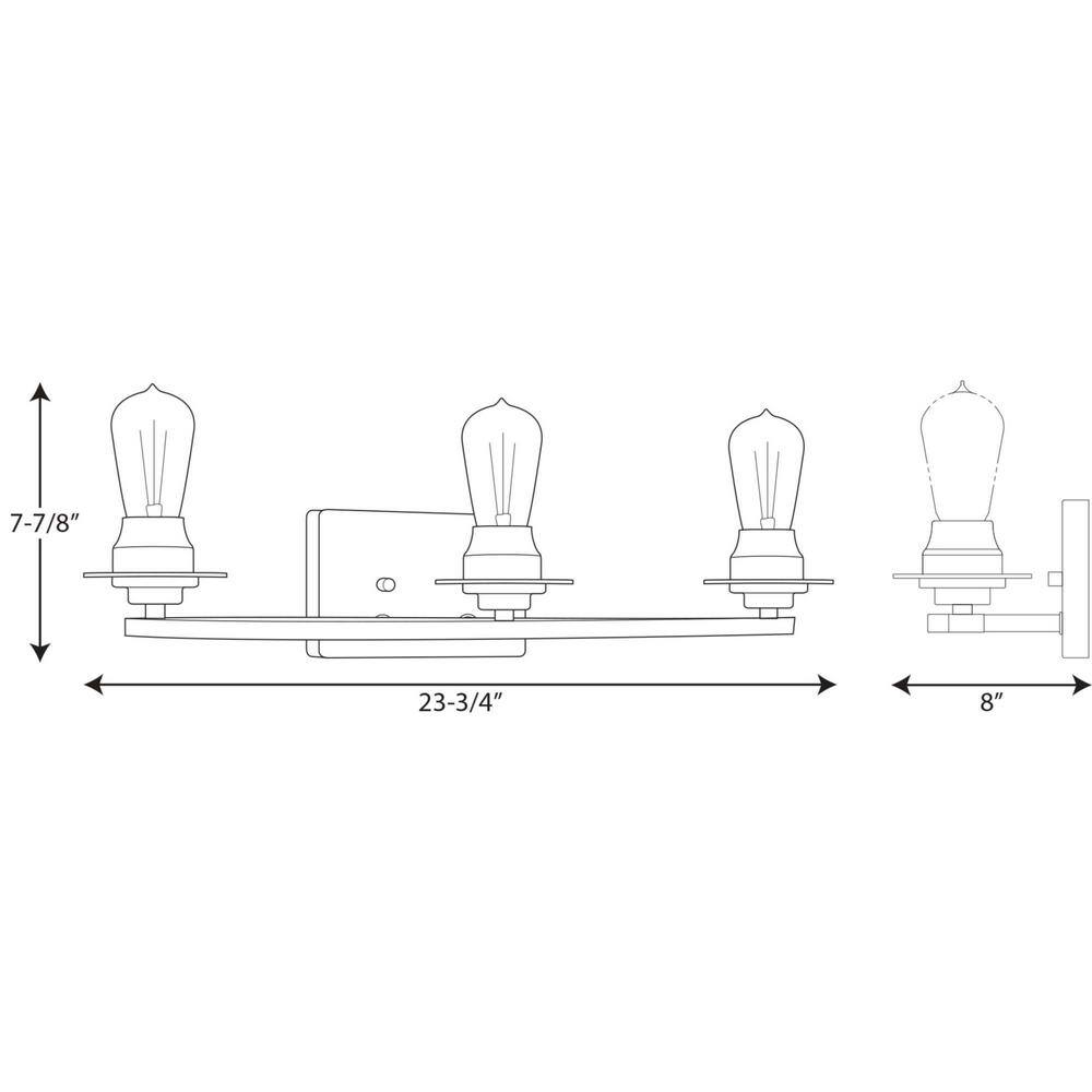 Graphite 24" Steel 3-Light Bath Vanity Fixture with Clear Seeded Glass