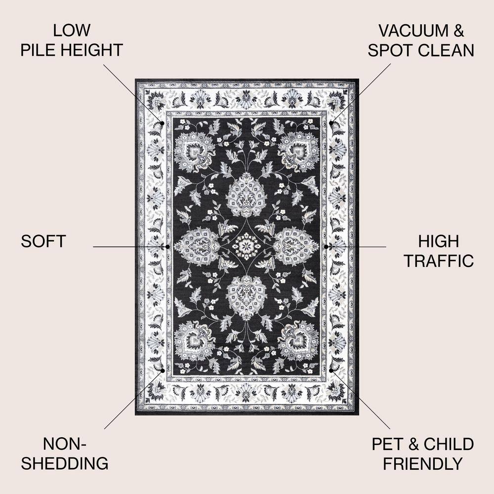 Elegant Persian-Inspired 4' x 6' Black and Cream Synthetic Rug