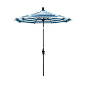 7.5 ft. Bronze Aluminum Market Collar Tilt Crank Lift Patio Umbrella in Cabana Regatta Sunbrella