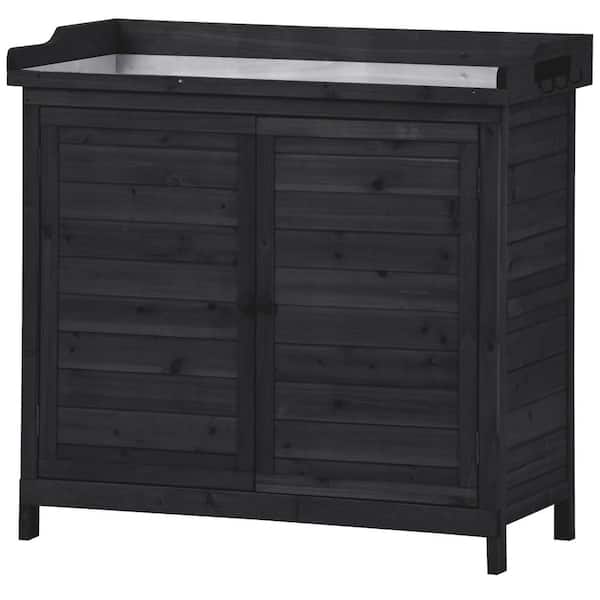 SpassWay 235.5 Gal. 39 in. Potting Bench Deck Box Rustic Black Fir Wood Garden Workstation