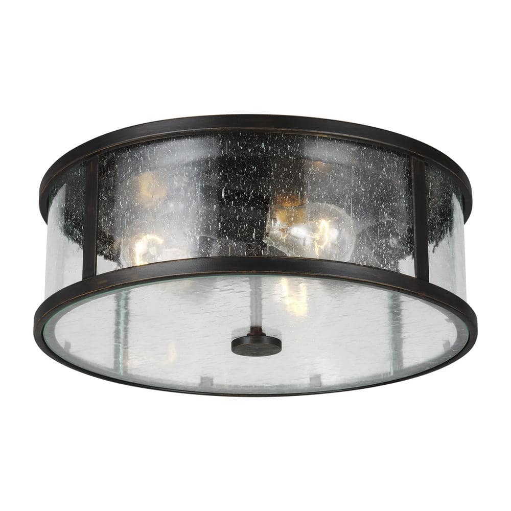 Espresso Clear Seeded Glass 3-Light Outdoor Flush Mount