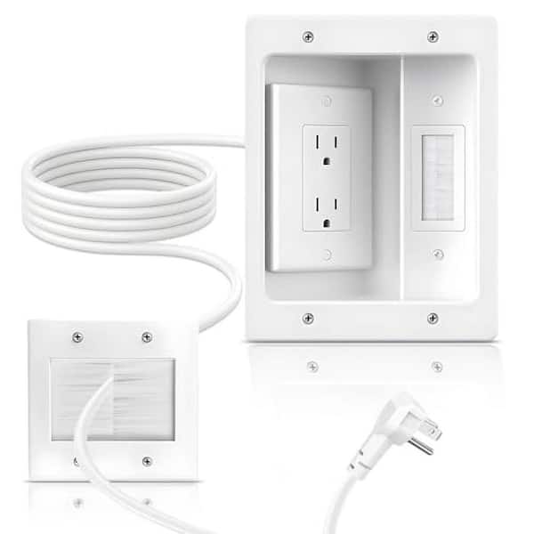 In Wall Cable Management Kit with Recessed TV Outlet Box Two-Hole Socket 9ft Cord TV Cable Hider Wall Kit