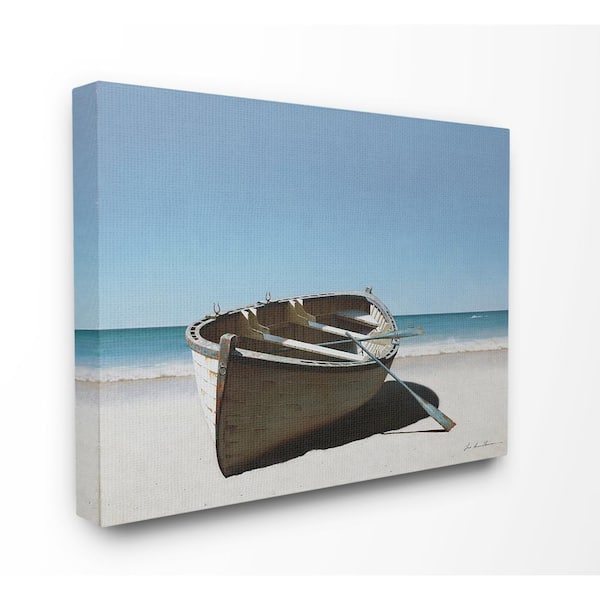 Stupell Industries 16 in. x 20 in. "Row Boat in the Sand Ocean Shore Scene" by Zhen-Huan Lu Canvas Wall Art