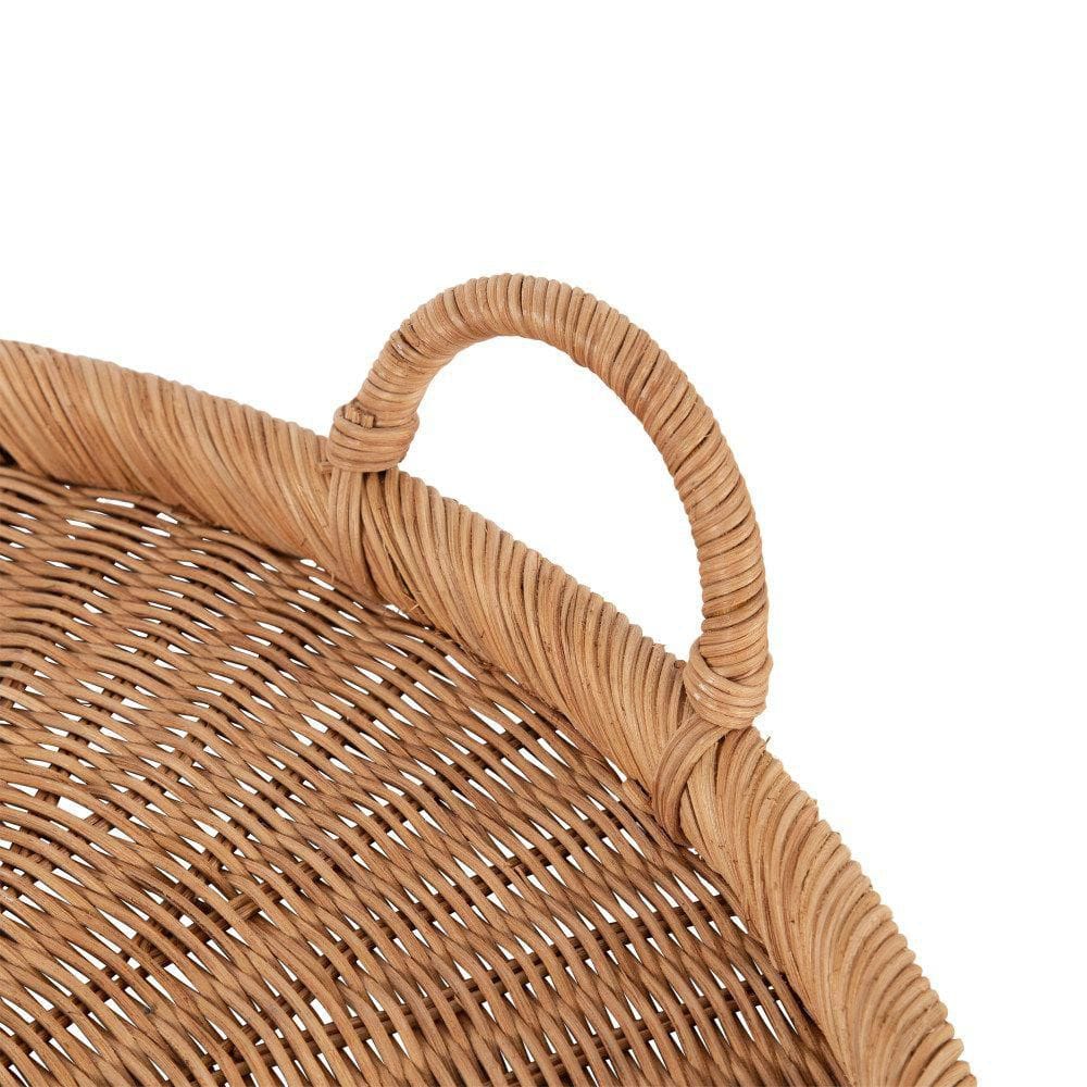 Natural Woven Rattan Round Tray with Handles, 23 Inch