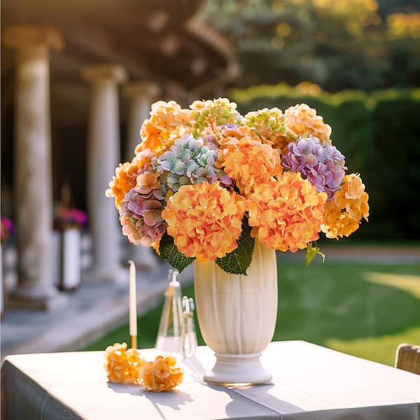 11.1 in. Orange Outdoor Artificial Hydrangea Flower for Decoration