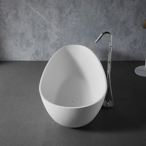 Foyil 59 in. x 31 in. Solid Surface Stone Resin Flatbottom Freestanding Bathtub Soaking Bathtub in Matte White