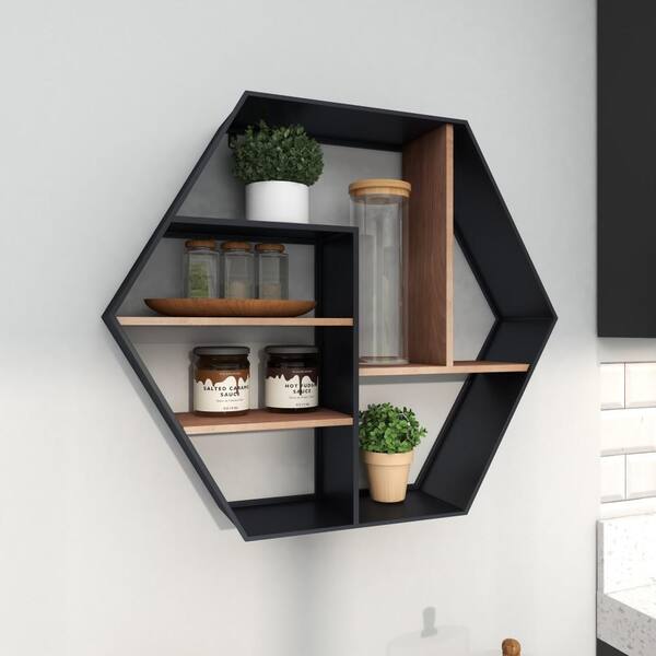 Litton Lane 30 in. x 26 in. Black 5 Shelves Wood Wall Shelf 43764