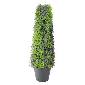 25 in. Potted Artificial 2-Tone Boxed Cone Topiary Tree